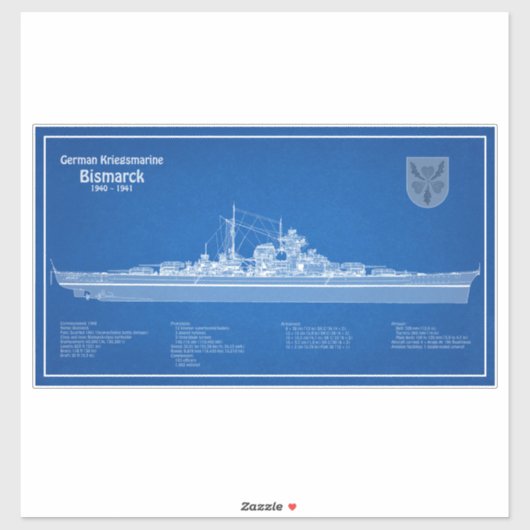 Bismarck - Battleship Blueprint Plannen ABD Sticker (Vel)
