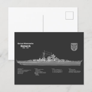 Bismarck - Battleship Blueprint Plannen PD Briefkaart