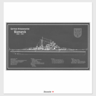 Bismarck - Battleship Blueprint Plannen PD Sticker