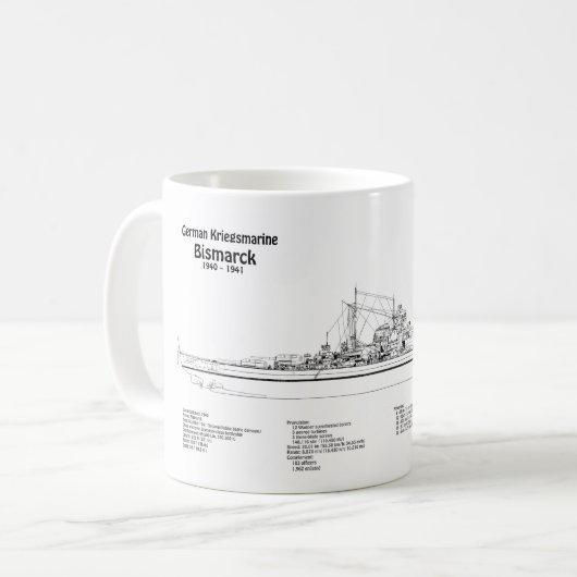 Bismarck - Zeeslag Blauwdruk Plannen BD Koffiemok (Voorkant links)