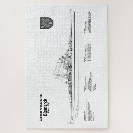 Bismarck - Zeeslag Blauwdruk Plannen BD Legpuzzel (Verticaal)