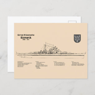 Bismarck - Zeeslag Blauwdruk Plannen SD Briefkaart