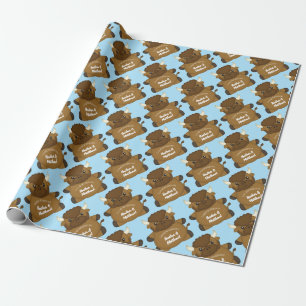 Bison Buffalo Baby shower Blue Cadeaupapier
