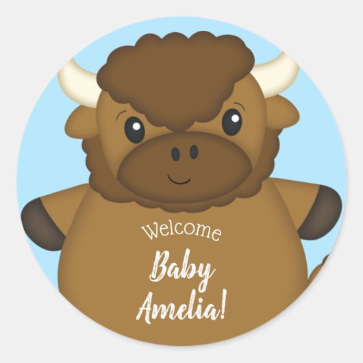 Bison Buffalo Baby shower Blue Ronde Sticker (Voorkant)