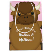 Bison Buffalo Baby shower Roze Medium Cadeauzakje (Voorkant)