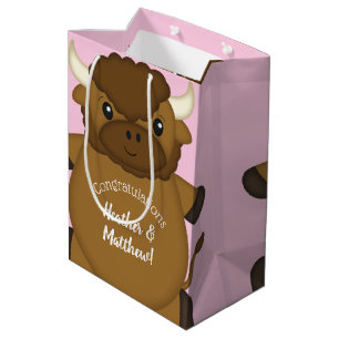 Bison Buffalo Baby shower Roze Medium Cadeauzakje