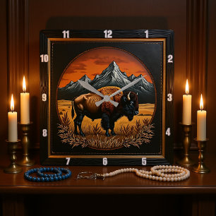 Bison Buffalo Bison Medallion Vierkante Klok
