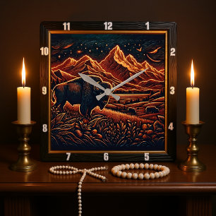 Bison Buffalo Celestial Bison Vierkante Klok