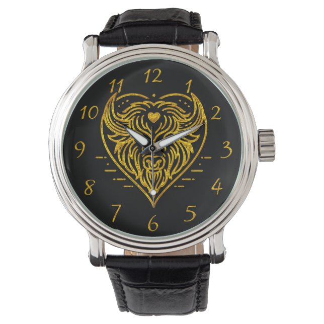 Bison Buffalo Illustratie in Heart Shape Design Horloge (Voorkant)