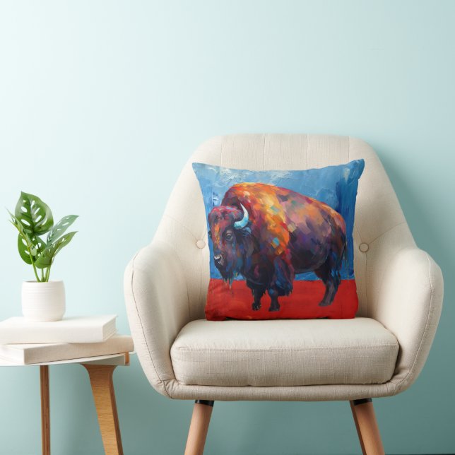 Bison Buffalo Kleurrijke Abstracte Moderne Schilde Kussen (Stoel)