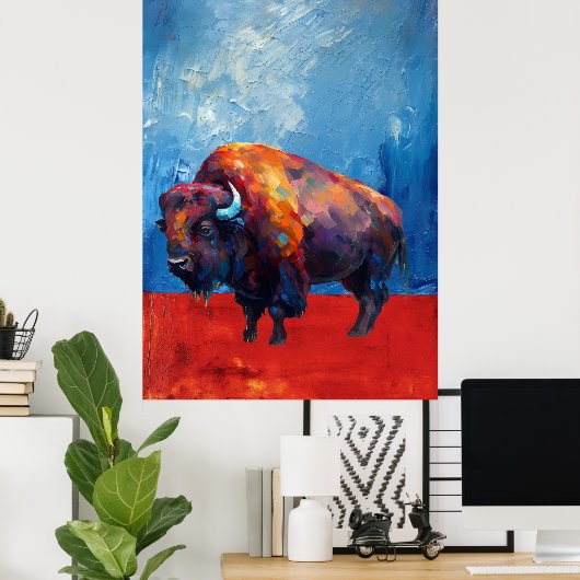 Bison Buffalo Kleurrijke Abstracte Moderne Schilde Poster (Thuiskantoor)
