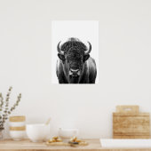 Bison Buffalo Modern Portret zwart wit Poster (Keuken)