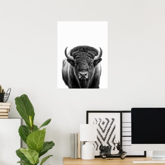 Bison Buffalo Modern Portret zwart wit Poster (Thuiskantoor)