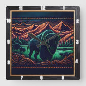 Bison Buffalo Neon Bison Vierkante Klok (Voorkant)