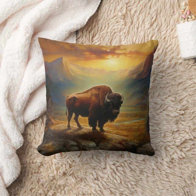 Bison Buffalo Sunset Uitzicht Kussen (Deken)