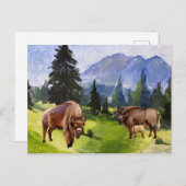 Bison Buffalo Waterverf landschap Feestdagenkaart (Voorkant / Achterkant)