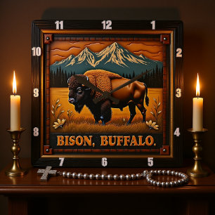 Bison Buffalo Western Bison Vierkante Klok
