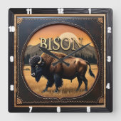 Bison Buffalo Wild Plains Buffalo Vierkante Klok (Voorkant)
