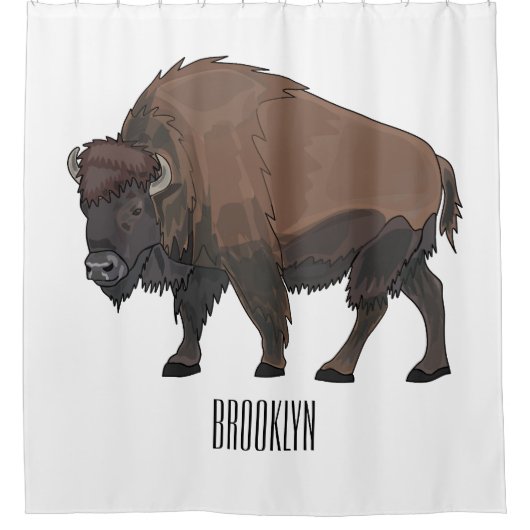 Bison cartoon afbeelding douchegordijn (Voorkant)