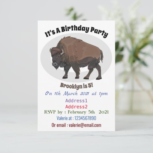 Bison cartoon afbeelding kaart (Staand voorkant)