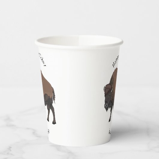 Bison cartoon afbeelding papieren bekers (Links)