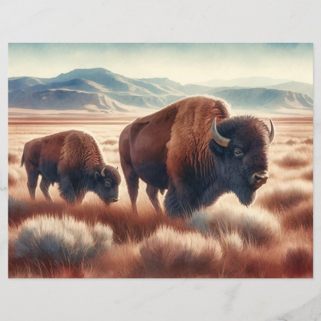 Bison d'aquarelle sur le papier à scandale des pla (Devant)