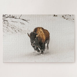 Bison die door de sneeuw springt - stuk 1014 legpuzzel