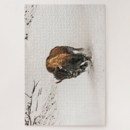Bison die door de sneeuw springt - stuk 1014 legpuzzel