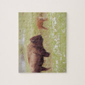 Bison en kalf in geelsteen legpuzzel (Verticaal)