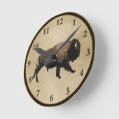 Bison gatsen op oud papier ronde klok (Hoek)