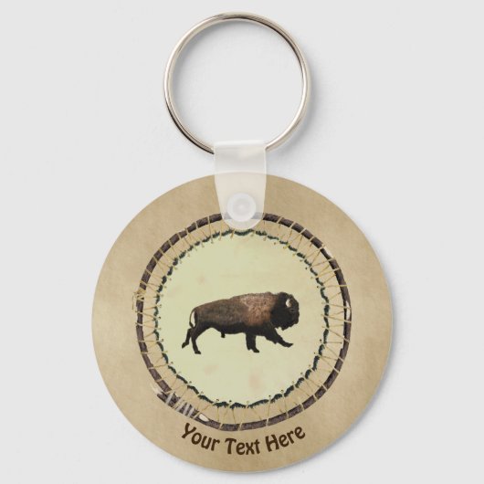 Bison gatsen op oud papier sleutelhanger (Voorkant)