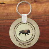 Bison gatsen op oud papier sleutelhanger (Voorkant)