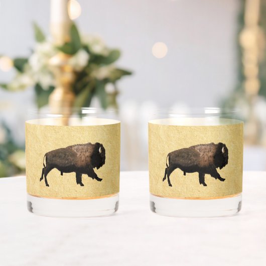 Bison gatsen op oud papier whisky glas (Insitu (Huwelijk))