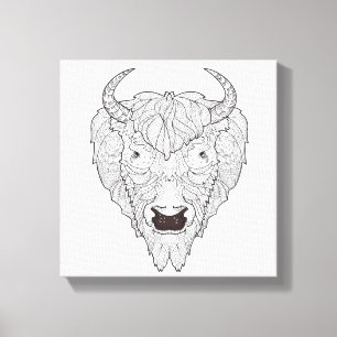 Bison Head Doodle 6 Canvas Afdruk