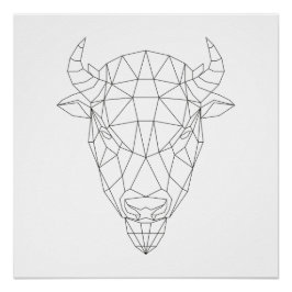 Bison Head Geometric Black & White Modern Art Perfect Poster