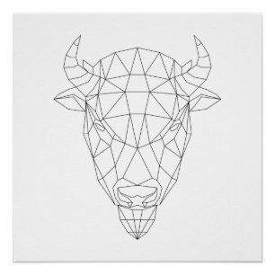 Bison Head Geometric Black & White Modern Art Perfect Poster