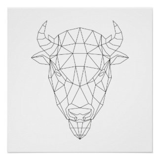 Bison Head Geometric Black & White Modern Art Perfect Poster