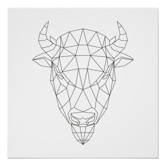Bison Head Geometric Black & White Modern Art Perfect Poster (Voorkant)