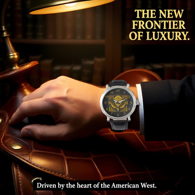 Bison Head silhouet tegen bergachtige achtergrond Horloge (Creator heeft geüpload)