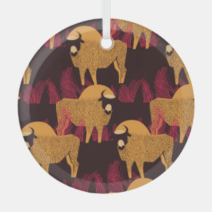 Bison High Grass: Veldpatroon. Glas Ornament