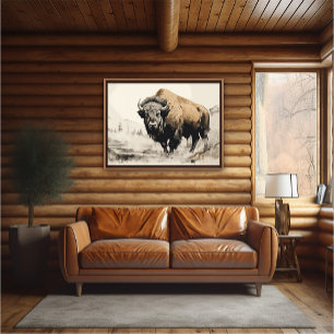 Bison in Bossen Impressionistisch Schilderen - AI Poster
