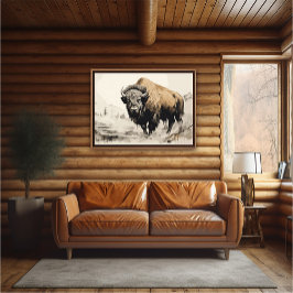 Bison in Bossen Impressionistisch Schilderen - AI  Poster