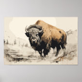 Bison in Bossen Impressionistisch Schilderen - AI Poster (Voorkant)