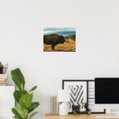 Bison in Foreground Mountains in New Mexico Poster (Thuiskantoor)