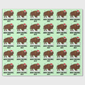 Bison in Santa Hat op Feestdagen Naam Cadeaupapier (Vlak)