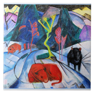 Bison in Winter, schilderij van Franz Marc Tegeltje