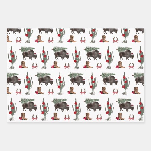 Bison kerstboom Ranch Western Geometric Inpakpapier Vel (Voorkant 3)