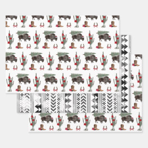 Bison kerstboom Ranch Western Geometric Inpakpapier Vel