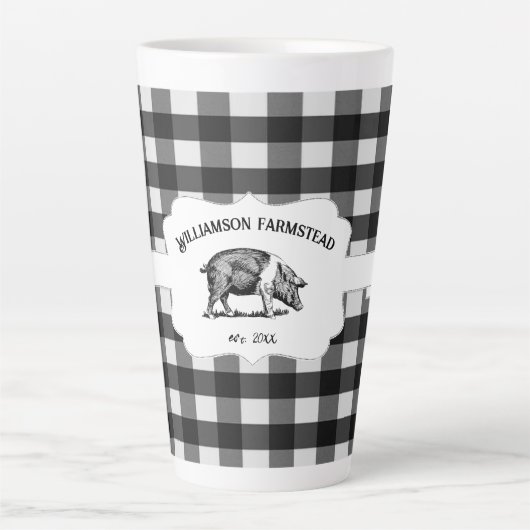 Bison noir Plaid Farm Pig Latte Mug (Devant)