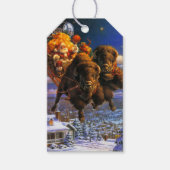 Bison Pulling Santa Claus Cadeaulabel (Voorkant)
